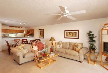 Picture of the interior of a suite at the Aston Paki Maui condo rentals near Kaanapali Beach.