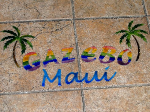 Picture of the welcome on the floor of the Gazebo Restaurant at the Napili Shores Resort, Maui.