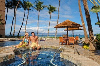 Picture of the swimming pool overlooking the ocean at the Aston Mahana at Kaanapali Beach on Maui, Hawaii.