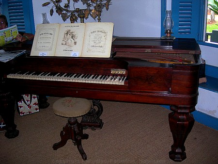 Picture of the piano in the Baldwin Home Museum on Front Street, Lahaina on the island of Maui, Hawaii.