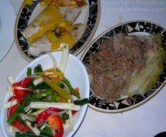 Picture of Hawaiian luau food at the Feast at Lele, one of the best Maui luaus.