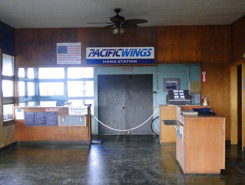 Picture of the inside of the Hana Airport Terminal.