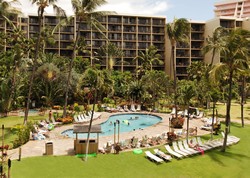 Picture of the garden swimming pool at the Aston Kaanapali Shores condo rentals in Maui.