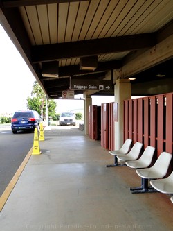 Picture of chairs outside the West Maui Kapalua Airport Terminal building on the island of Maui, Hawaii.