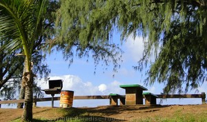 Picture of a picnic table and BBQ at D. T. Fleming Beach Park in Kapalua, Maui, Hawaii.