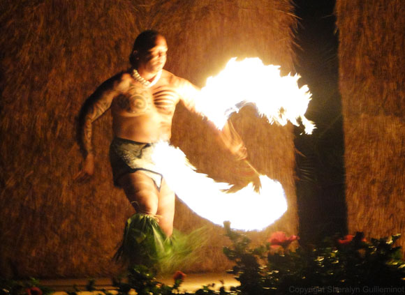 Fire knife dancer at Sheraton luau on Maui