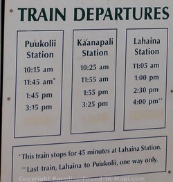 Picture of Sugar Cane Train Departure Schedule Sign.