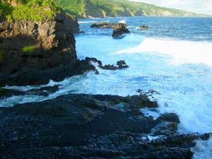 stream emptying into ocean at Oheo Gulch near Hana Maui