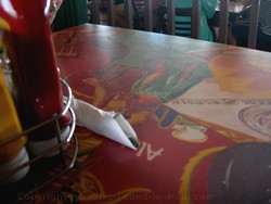 Picture of the tabletop at the Cheeseburger in Paradise, Maui, restaurant in Lahaina.