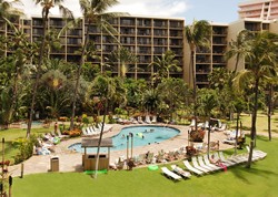 Picture of the garden swimming pool at the Aston Kaanapali Shores condo rentals in Maui.