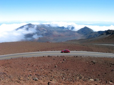 Car rental in Maui driving to the Haleakala summit along Crater Road.