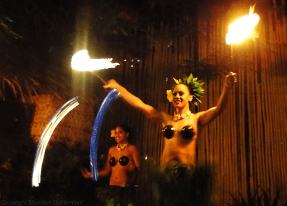 Female fire dancers at Royal Lahaina's Luau on Maui.