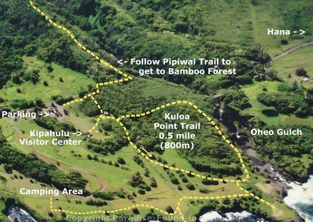 Aerial map showing Pipiwai Trail and Oheo Gulch