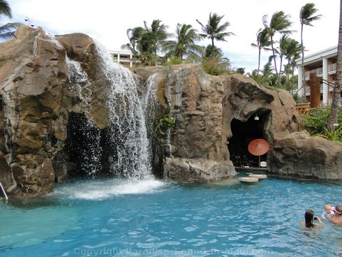 Picture of waterfall and grotto bar at the Grand Wailea Hotel pool in Maui, Hawaii