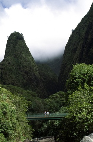 Picture of bridge in Iao Valley State Park, Maui, botanical gardens overlooking Iao Needle.