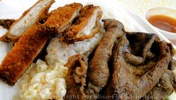 Picture of the plate lunch from L and L Drive Inn at the Lahaina Cannery Mall.