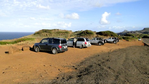 Picture of the parking lot for the Nakalele Blowhole on Maui, Hawaii.