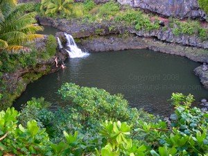 large pool with waterfall at oheo gulch near Hana Maui