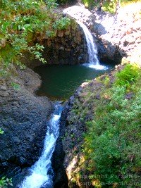 Picture of two waterfalls along the Pipiwai Trail, Maui, Hawaii.