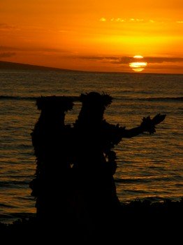 Hula dancers at sunset.