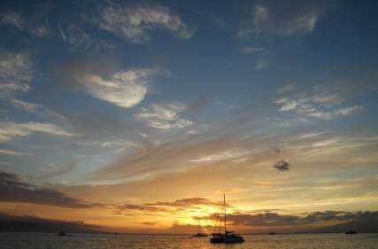 Picture of a sunset cocktail and dinner cruise ship off Maui, Hawaii.