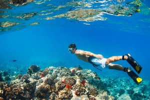 man snorkeling in Hawaii