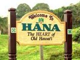 Picture of the Welcome to Hana sign on Maui, Hawaii.