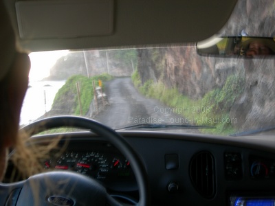 driving to Hana via the southern route view of narrow road on south-east side of Maui